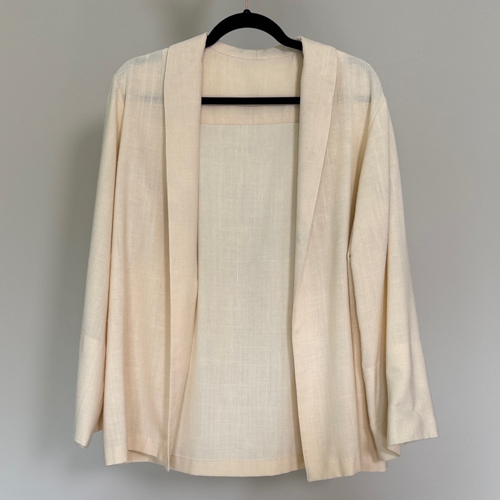 Vintage Raw Silk Lightweight Open-Front Jacket in Cream, Size M